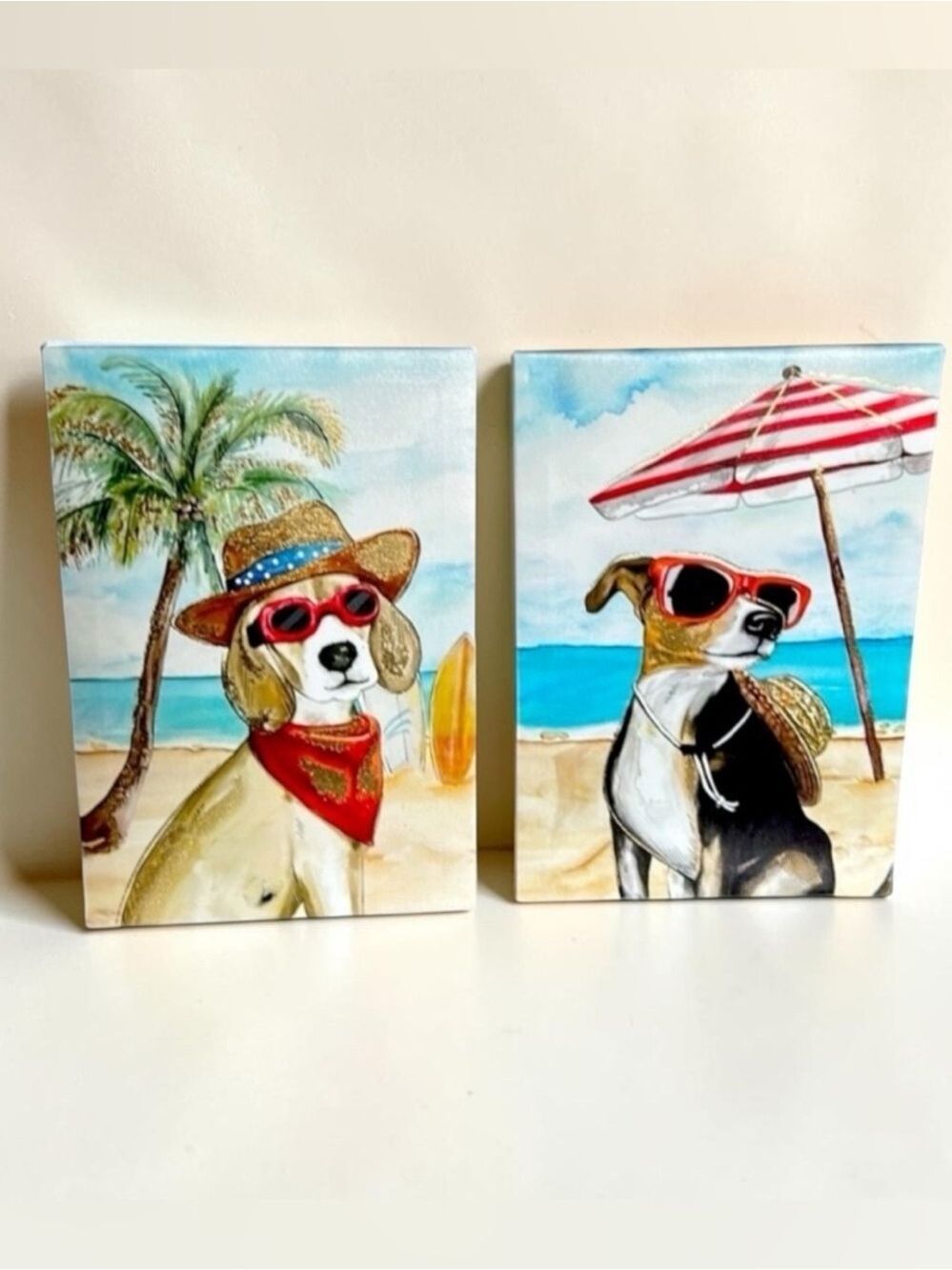 Dogs at the Beach Canvas Wall Art Set of 2